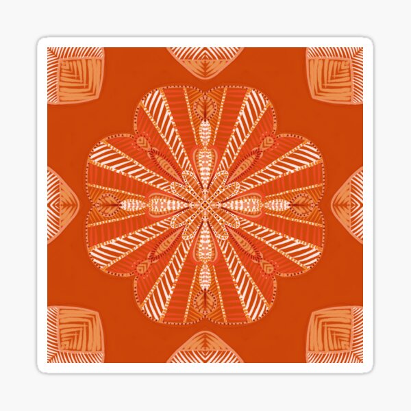 Orange sunburst patchwork mandala Sticker