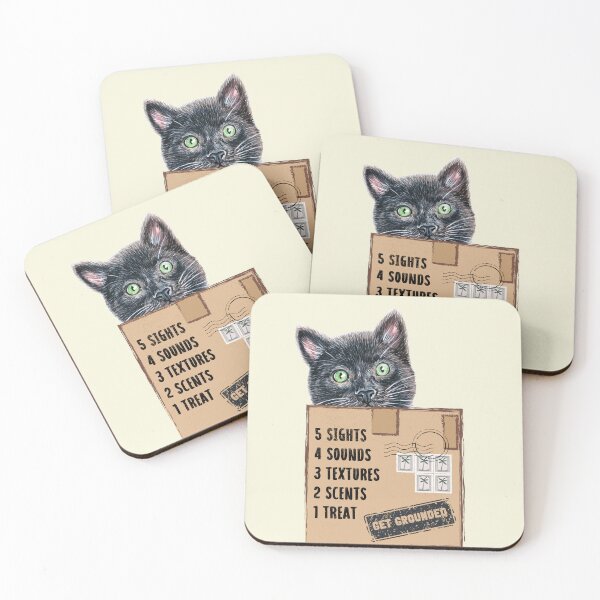 Item preview, Cat in a Box Collection. Wise Cat reminder: when feelings are overwhelming, get grounded, 54321 technique prompt designed and sold by Wise-Cats.