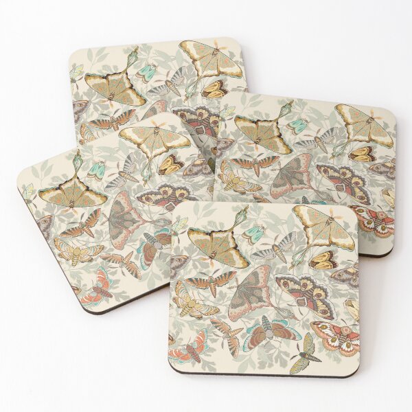 Item preview, Butterflies and Moths Horizontal Design on an ivory foliage background, larger scale designed and sold by Silver Steer Design.