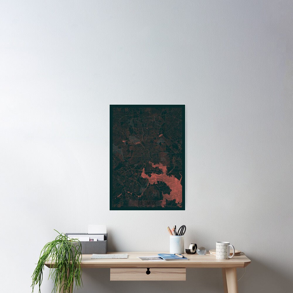 Baltimore Map Red Poster