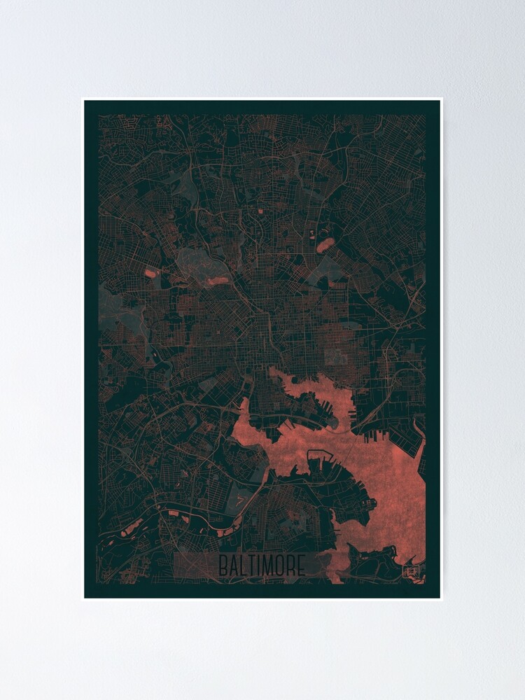 Alternate view of Baltimore Map Red Poster