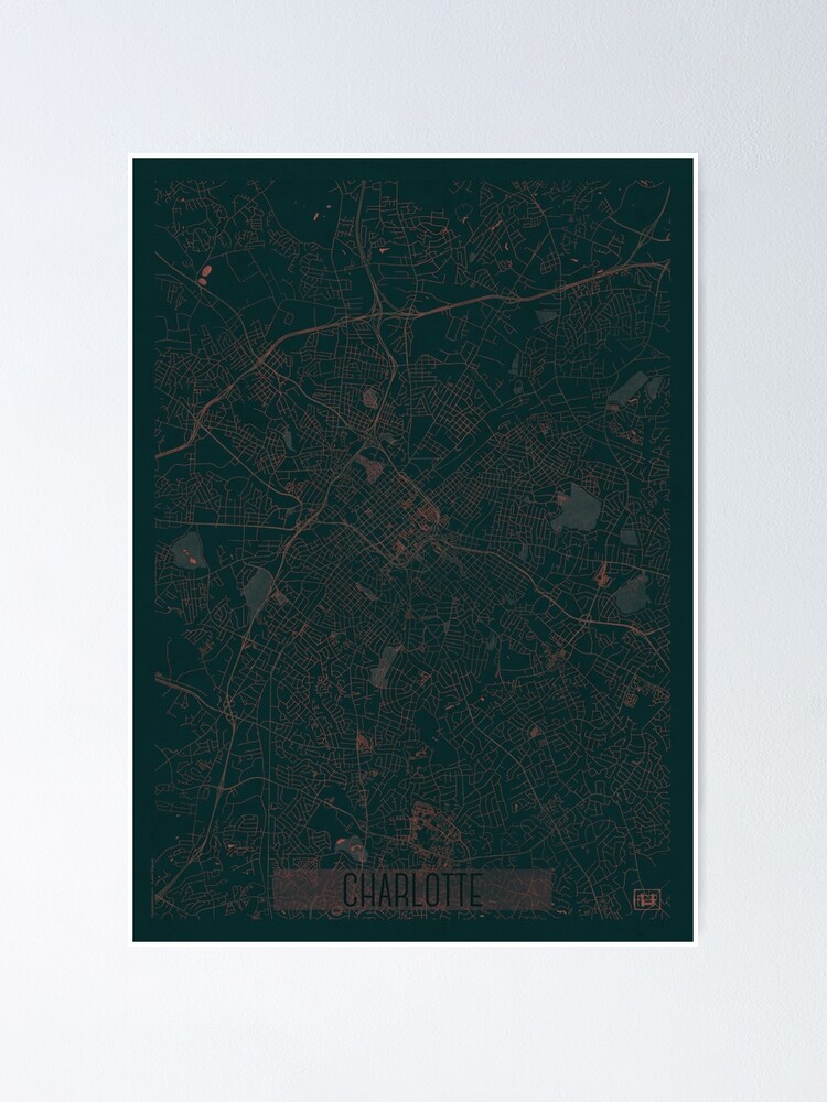 Alternate view of Charlotte Map Red Poster