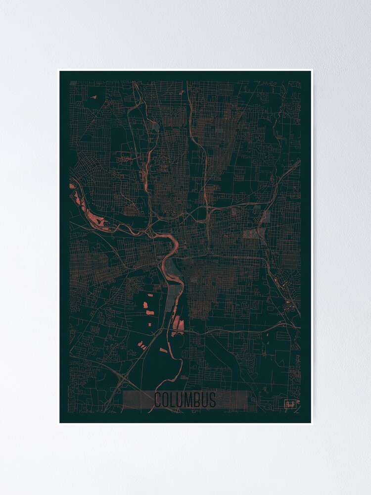 Thumbnail 2 of 3, Poster, Columbus Map Red designed and sold by HubertRoguski.