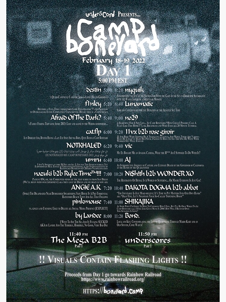 "Camp Boneyard Lineup Poster (Day 1)" Poster by und3rsc0rd Redbubble