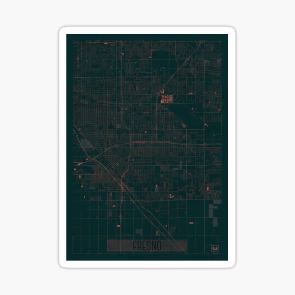 Fresno Map Red Sticker By HubertRoguski Redbubble   St,small,507x507 Pad,600x600,f8f8f8.u2 