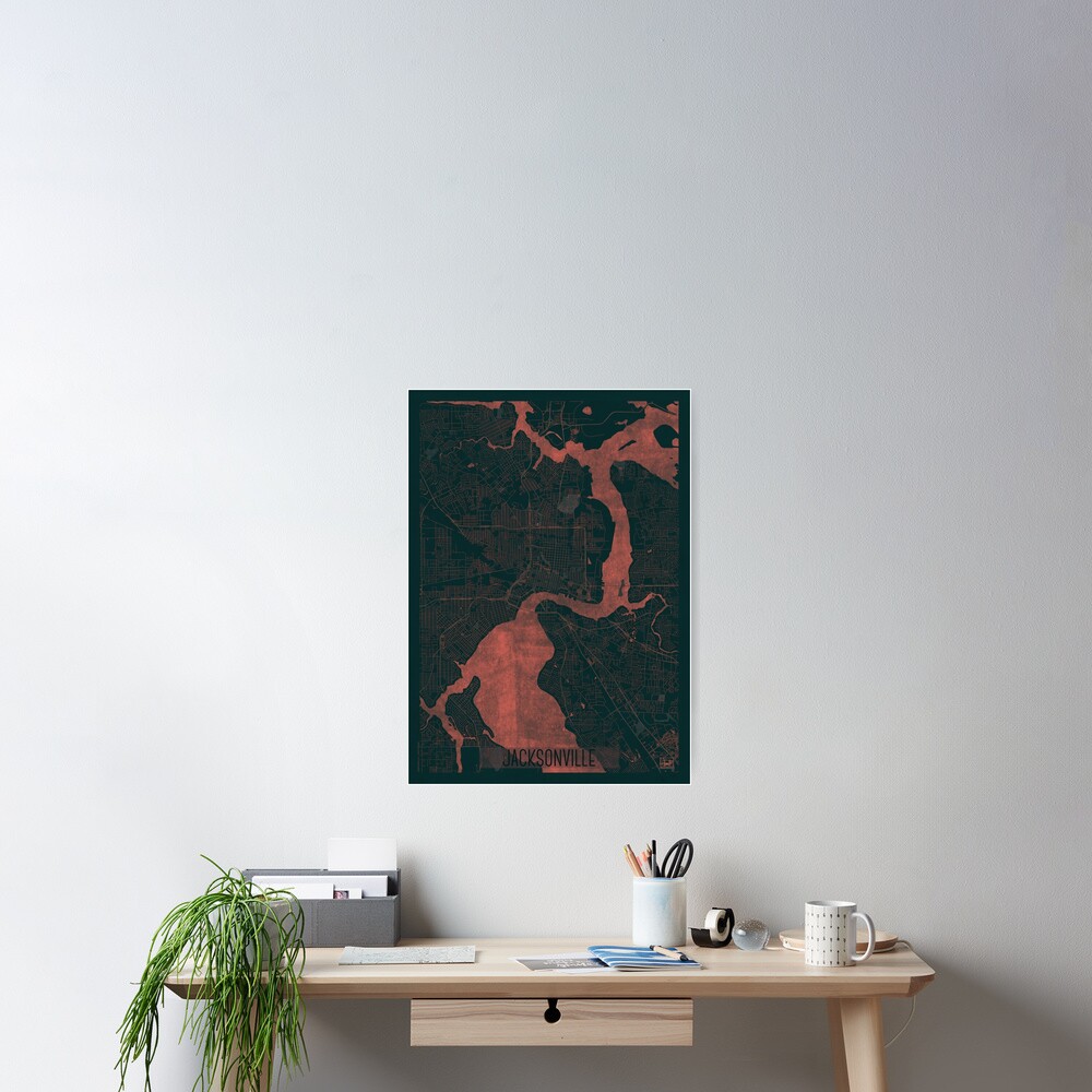 Jacksonville Map Red Poster