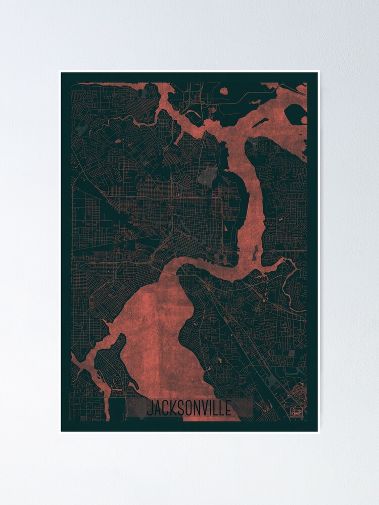 Alternate view of Jacksonville Map Red Poster