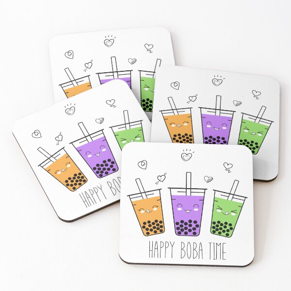 Item preview, Kawaii Happy Boba Tea Time Bubble Milk Tea Drinks designed and sold by SpringMoonPress.