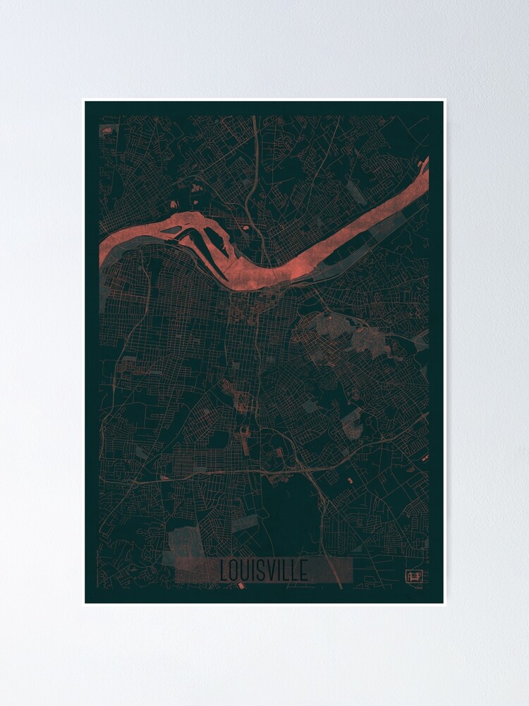 Alternate view of Louisville Map Red Poster