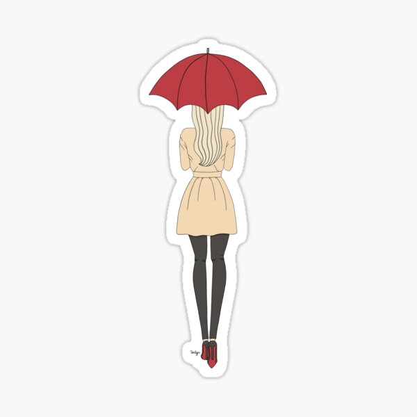 Fashion Girl Red Umbrella Red Bottom Heels - Blonde Hair Sticker