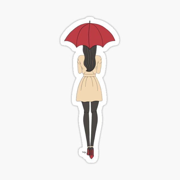 Fashion Girl Red Umbrella Red Bottom Heels - Black Hair Sticker