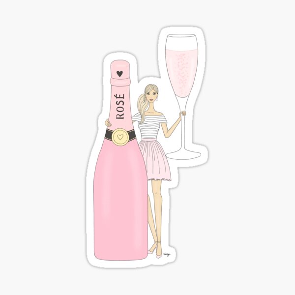 Fashion Girl Rose Sparkling Wine - Blonde Hair Sticker