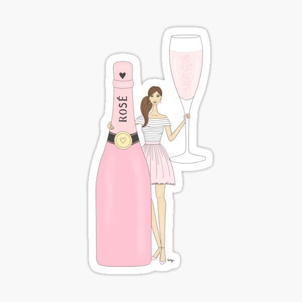 Fashion Girl Rose Sparkling Wine - Brown Hair Sticker