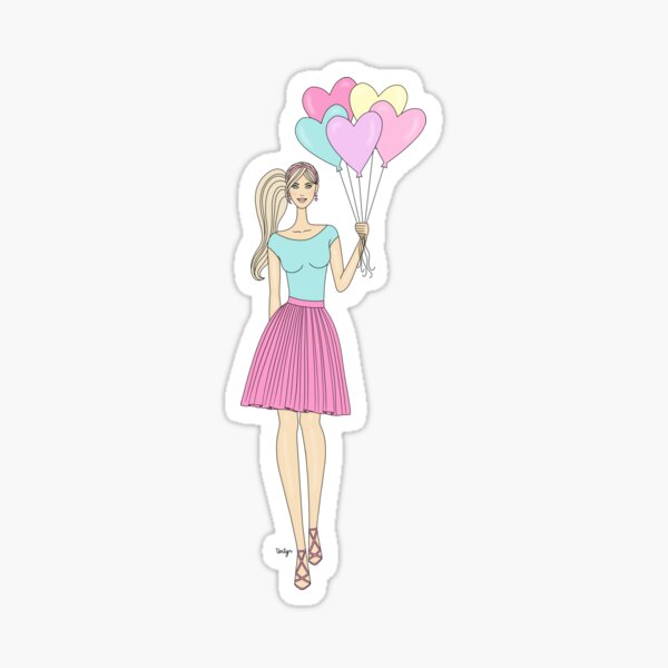 Fashion Girl Balloon Hearts - Blonde Hair Sticker