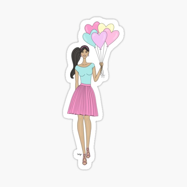 Fashion Girl Balloon Hearts - Medium Skin Tone Sticker