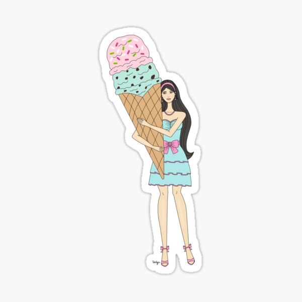 Fashion Girl Ice Cream- Black Hair Sticker