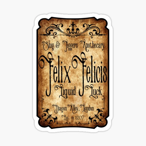 Aperçu de l'œuvre Étiquette de la potion Felix Felicis créée et vendue par Haus of Delirium.
