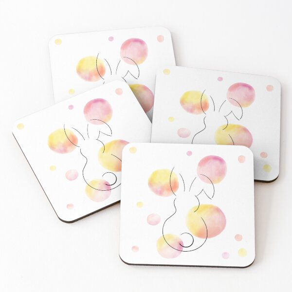 Item preview, Bunnies on pink and yellow watercolor circles designed and sold by PiX by PE.