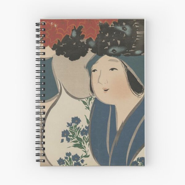 Item preview, Smiling girl with a basket on head in a colorful kimono style robe. Japanese salesgirl  designed and sold by Tatiana Zbanca.