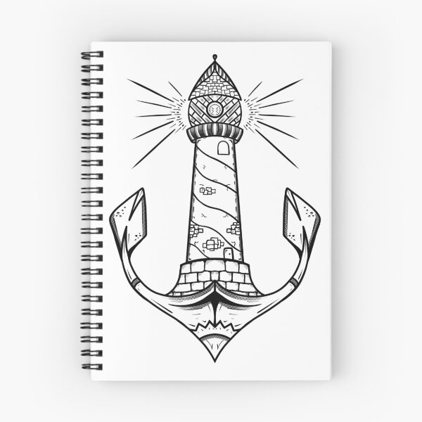 Item preview, Anchor And Lighthouse Tattoo Drawing With Shadow White Background designed and sold by Shirtilike.