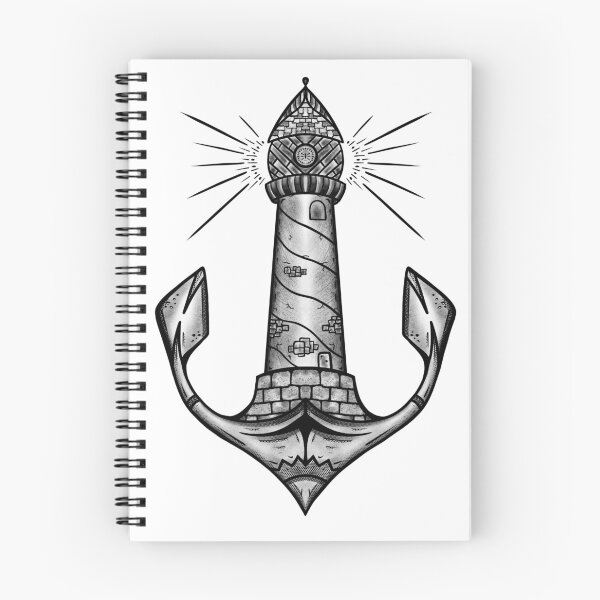 Item preview, Sailor anchor lighthouse tattoo drawing with more shadows white background designed and sold by Shirtilike.