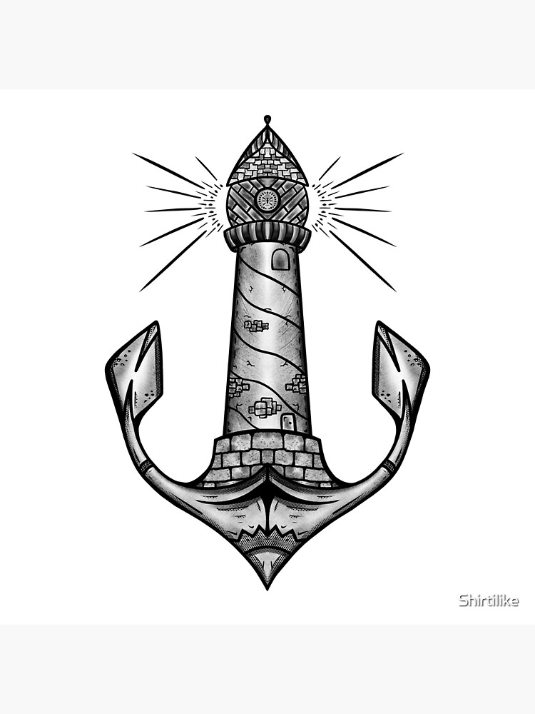 Sailor anchor lighthouse tattoo drawing with more shadows white
