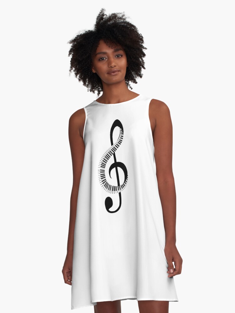 Treble clef sign with piano keyboard | A-Line Dress