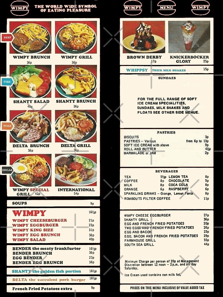 1970s Wimpy menu and prices with 16p burger and 51p steak with all the  trimmings - Liverpool Echo