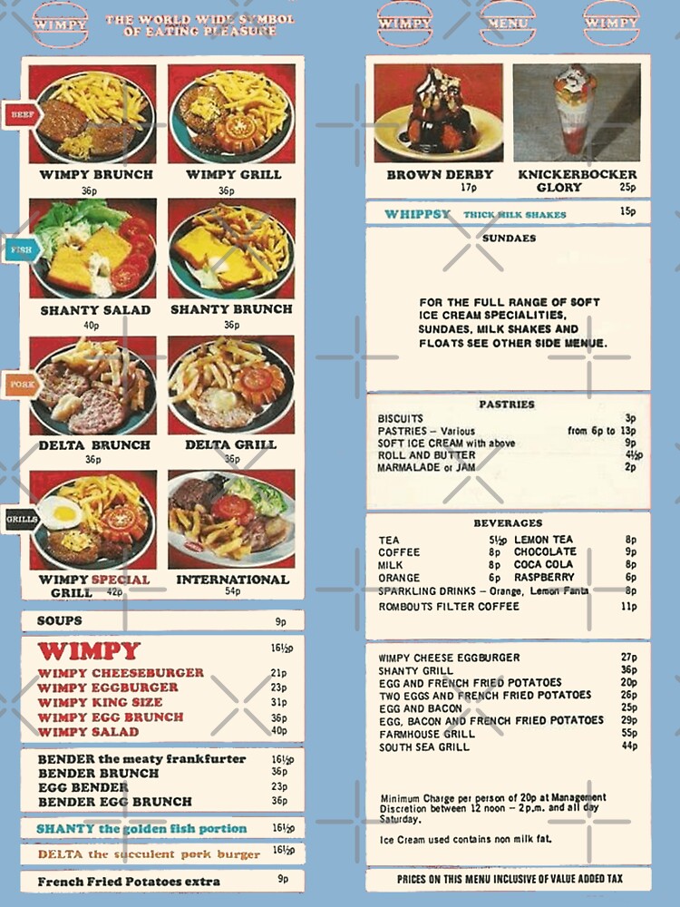 1970s Wimpy menu and prices with 16p burger and 51p steak with all the  trimmings - Liverpool Echo