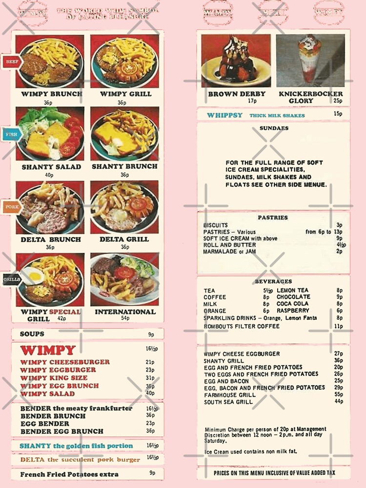 1970s Wimpy menu and prices with 16p burger and 51p steak with all the  trimmings - Liverpool Echo