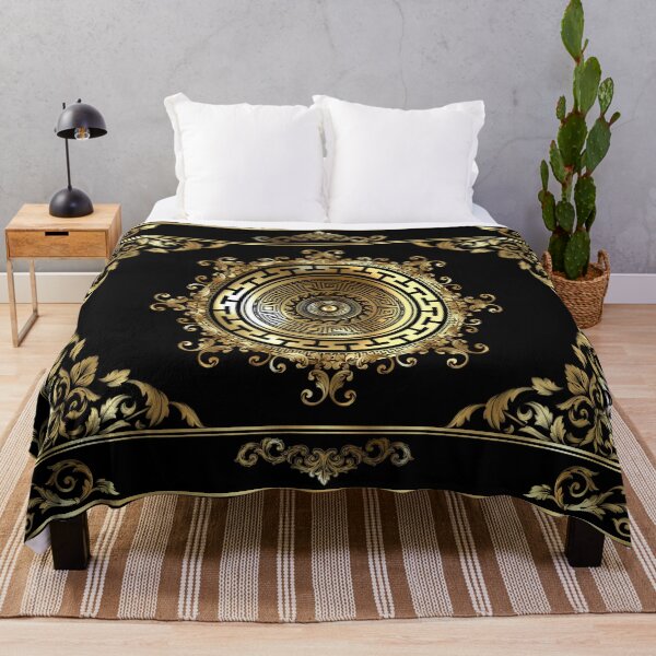 Item preview, Greek Keys Black Gold Medallion Meander Baroque designed and sold by Yiorgos Designs.