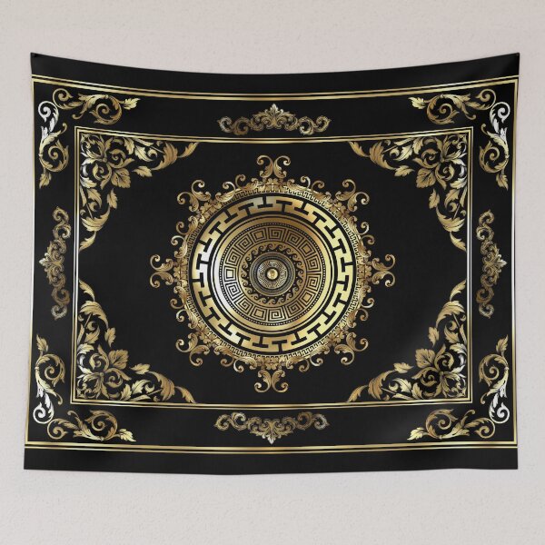 Item preview, Greek Keys Black Gold Medallion Meander Baroque designed and sold by Yiorgos Designs.