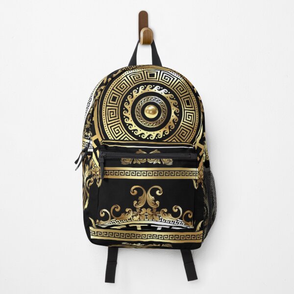 Item preview, Greek Keys Black Gold Medallion Meander Baroque designed and sold by Yiorgos Designs.
