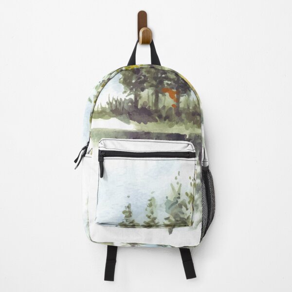 Item preview, Beautiful Reflection Of Pine Trees and Dock In Lake Watercolor designed and sold by Yorda Creative.
