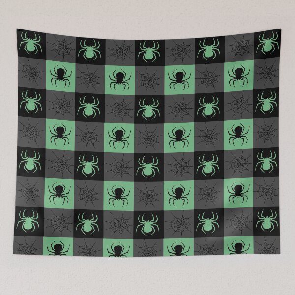 Item preview, Green grey and black checkered with spiders and webs designed and sold by DemonicGloom.