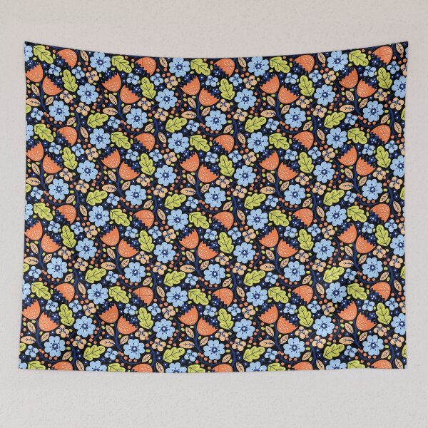 Item preview, Blue Beige Black and Orange Abstract Flower Art designed and sold by alchemytree.