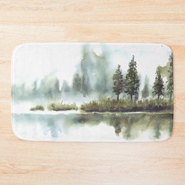 Item preview, Aesthetic Reflection Of Pine Trees In Lake Watercolor designed and sold by Yorda Creative.