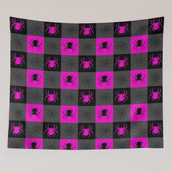 Item preview, Hot pink grey and black checkered with spiders and webs designed and sold by DemonicGloom.