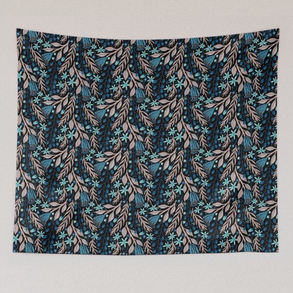 Item preview, Beige Black and Blue Abstract Flower Art designed and sold by alchemytree.