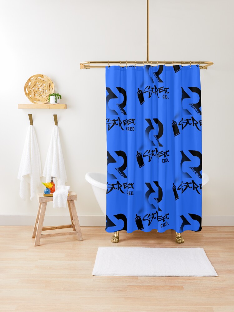 Thumbnail 1 of 5, Shower Curtain, Street Cred - DCR Blue © v2 (Design timestamped by https://timestamp.decred.org/) designed and sold by OfficialCryptos.