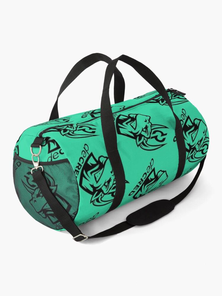 Thumbnail 2 of 3, Duffle Bag, Decred Bull rage - DCR Turquoise © v1 (Design timestamped by https://timestamp.decred.org/) designed and sold by OfficialCryptos.