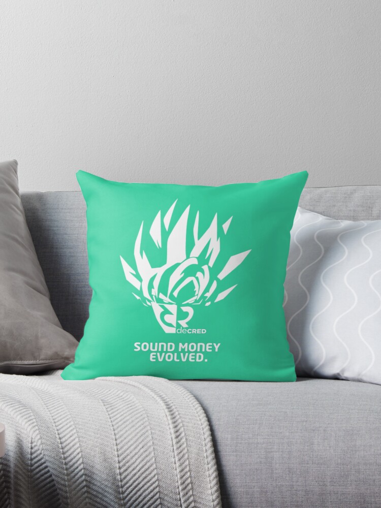 Thumbnail 1 of 3, Throw Pillow, Decred sound money evolved - DCR Turquoise © v1 (Design timestamped by https://timestamp.decred.org/) designed and sold by OfficialCryptos.