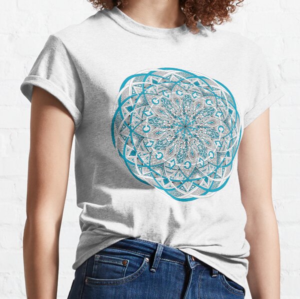 Blue and White Intertwining Mandala Pattern Classic T-Shirt