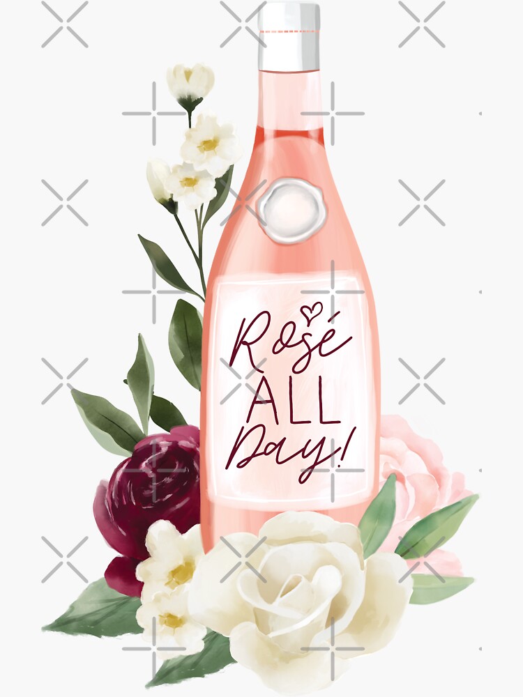 Rosé All Day Watercolor Pink Wine Bottle & Florals by Moodthology