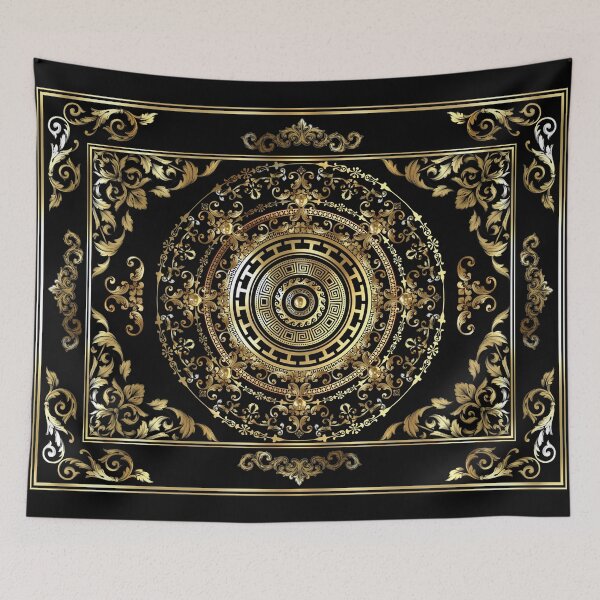 Item preview, Baroque Black Gold Medallion Greek Meander designed and sold by Yiorgos Designs.