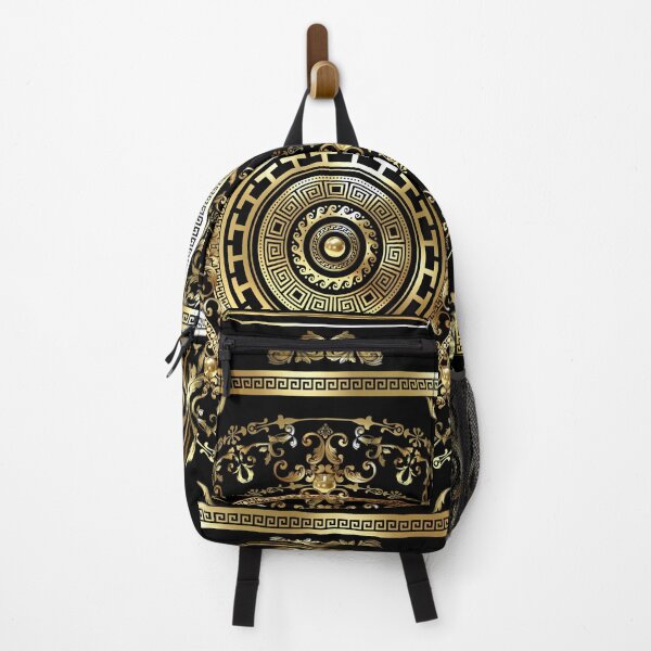 Item preview, Baroque Black Gold Medallion Greek Meander designed and sold by Yiorgos Designs.
