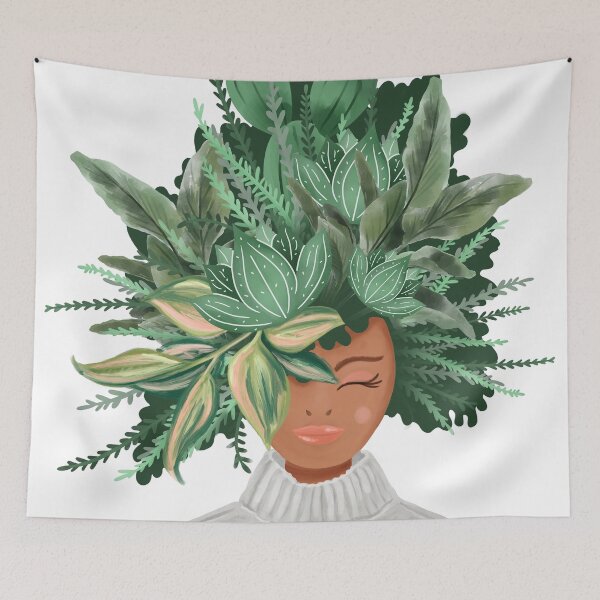 Item preview, Crazy Plant Lady Fun Watercolor Plant Lady Leafy Hairdo  designed and sold by Moodthology.