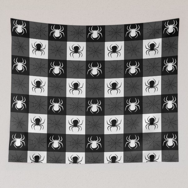 Item preview, White grey and black checkered with spiders and webs designed and sold by DemonicGloom.