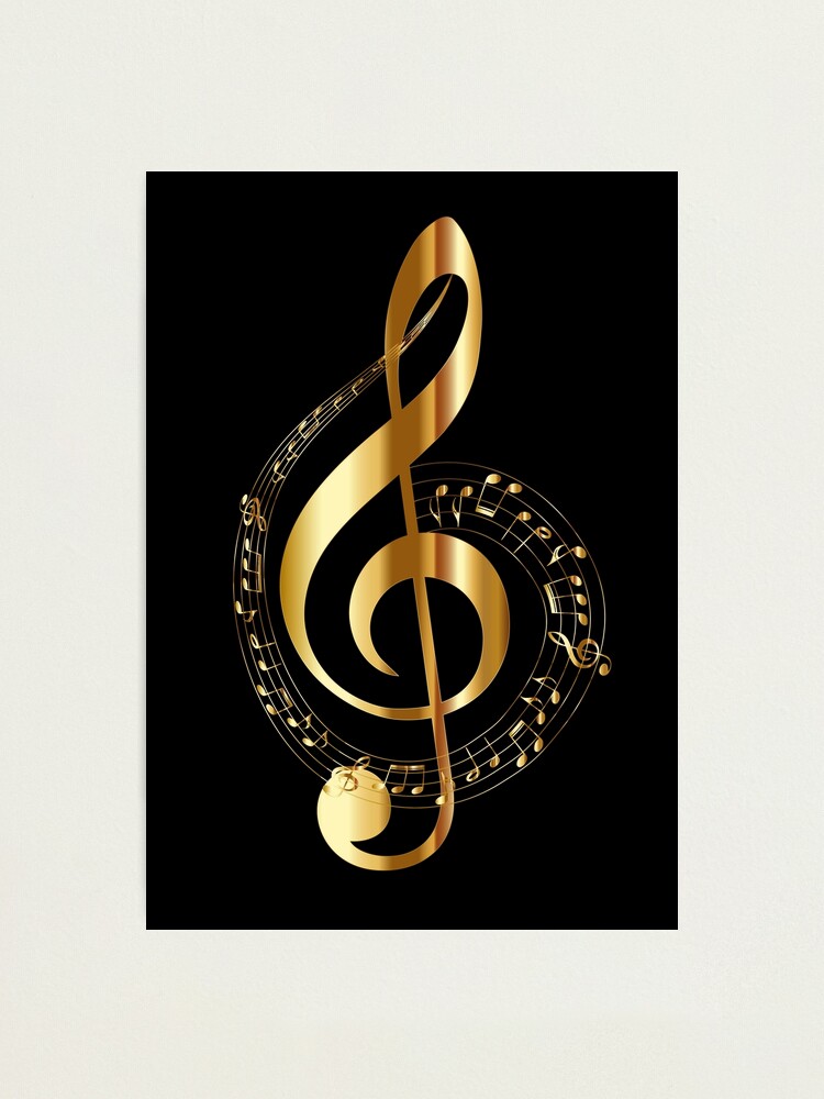 Gold treble clef and music score | Photographic Print