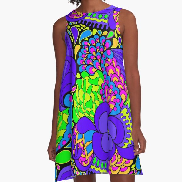 60s hippie psychedelic pattern A-Line Dress